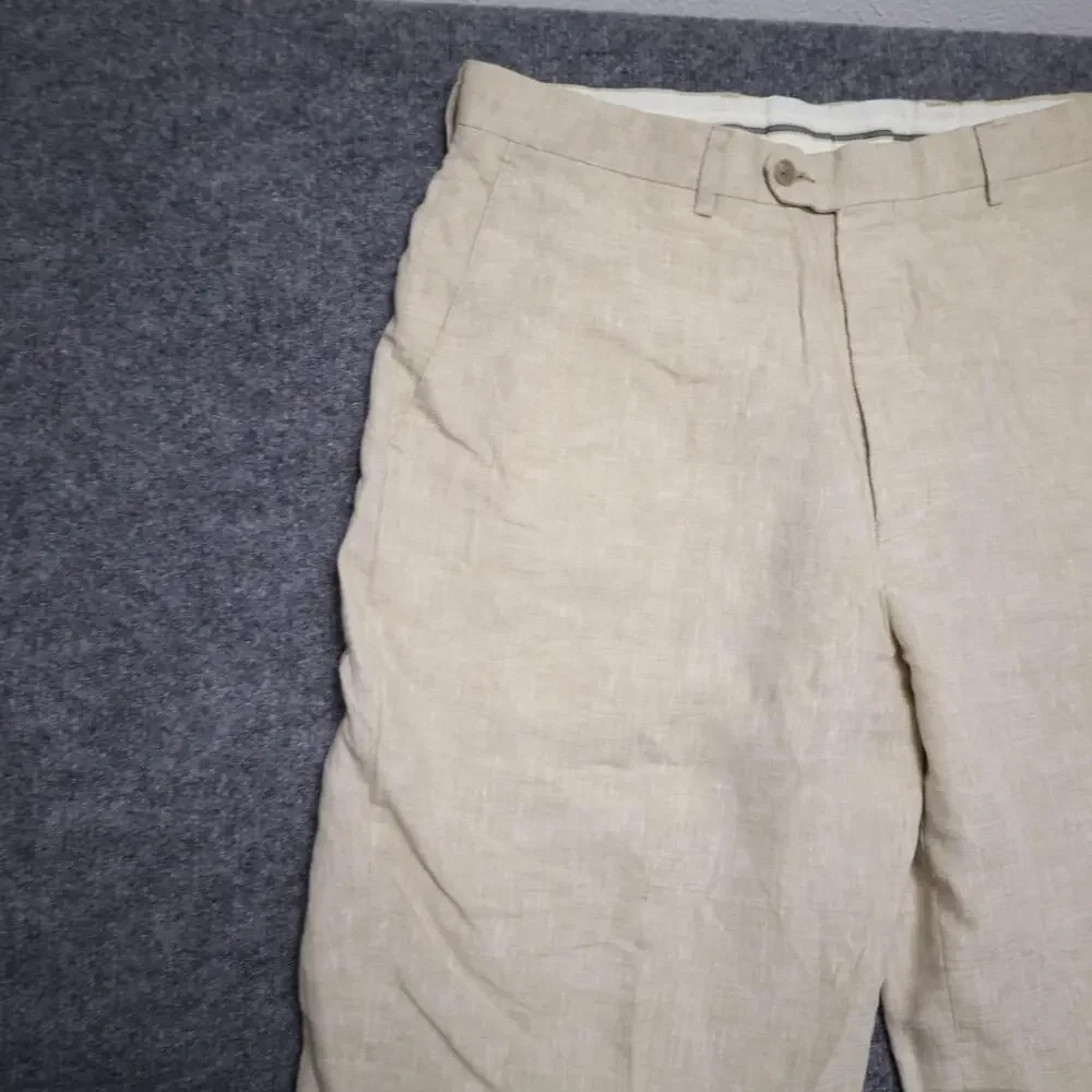 Franco Lotti Dress Pants Mens 36 Beige Linen Lined Flat Front Summer Trousers